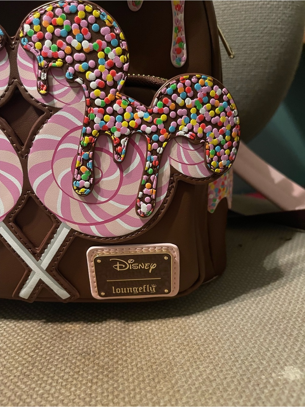 Loungefly Brown & Pink Minnie Ice Cream Drip Mini Backpack - Picture 2 of 6